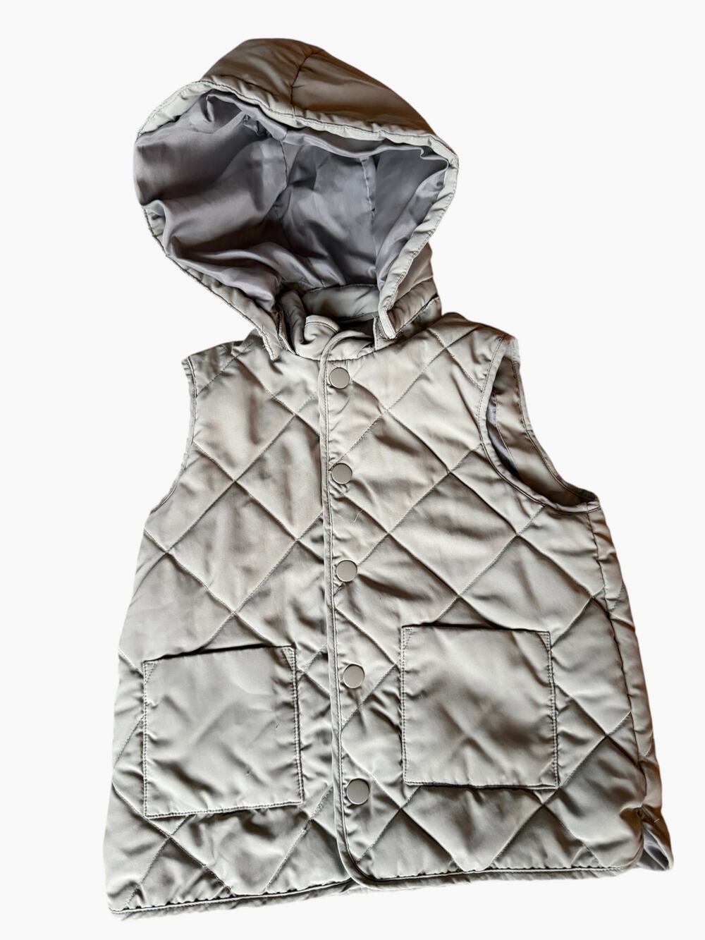 H&M Kids Quilted Vest Detachable Hood Olive Green Unisex Size 4T